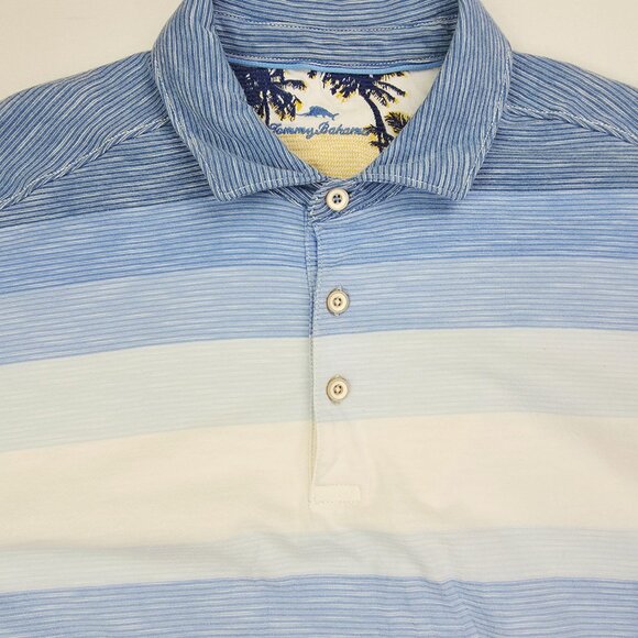 Tommy Bahama Med Mens Blue White Black Color Block Short Sleeve Neck Logo Polo - Picture 5 of 10